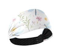 miaozhen Watercolor Dragonfly Flowers Soft Color Moisture Wicking women headbands Elastic sweat band for women for basketball Daily use Gym tennis diadema para ni?as