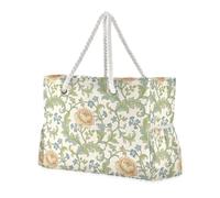 miaozhen Waterproof girls beach bag with zipper Retro Orange Rose William Morris Pattern work tote bags for women with cup holder for Pool Gym Grocery Travel