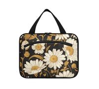 miaozhen White and Gold Daisies hanging travel bag with hook, designer chic for mom organizador de maquillaje para L, White and gold daisies, Modern
