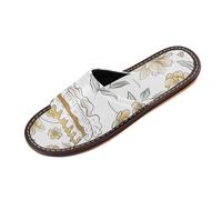 miaozhen William Morris Style Simple Lines Cute Birthday Cake Floral Bathroom Slippers Indoor Outdoor Portable Cozy personalizadas para Rubber Sole Home Shoes for Guest, Hotel, Travel, Airplane