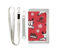 miaozhen Winter Deer and Snowflake Black and Red trifold billfolds for womens nylon sturdy billfolds with lanyard carteras para hombres