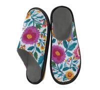 miaozhen Women Slipper Chinese Style Embroidered Daisy Flower Print Indoor Slippers Ladies Memory Foam Slippers House Slippers For Women Cozy Women'S Slippers 11