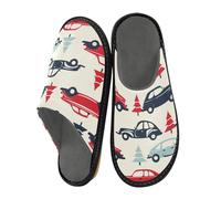 miaozhen Women Slipper Retro Christmas Cars Warm Slippers For Women Indoor Womens Slipper Memory Foam Soft House Slippers For Women Room Slippers 5.5
