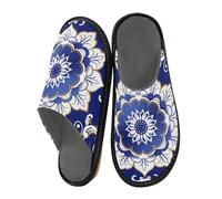 miaozhen Women Slippers Chinese Traditional Blue Gold Indoor House Slippers For Women Memory Foam Home Shoes Home Slipper Bed Slippers For Women 5.5