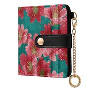 miaozhen Women's Compact Folding Wallet Convenient Western Red Lily Strawberry Turquoise PU Leather Folding Wallet for Men Women Travel