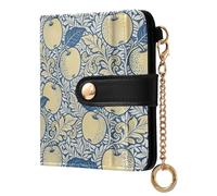 miaozhen Women's Compact Folding Wallet Cute William Morris Vintage fruit Yellow Blue PU Leather Folding Wallet for Girls Women Ladies