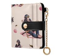 miaozhen Women's Compact Folding Wallet Fancy Funny Beach Chimpanzee Cherry PU Leather Card Wallet for Women Boys Girls