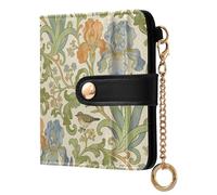 miaozhen Women's Compact Folding Wallet Portable Retro Iris Bird William Morris Beige PU Leather Wallet for Girls Women Ladies