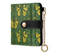 miaozhen Women's Compact Folding Wallet Waterproof William Morris Yellow Elder Flowers Green Minimalist PU Leather Wallet for Women Girls