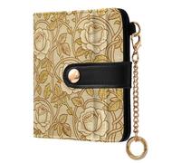 miaozhen Women's Folding Card Wallet Fancy Vintage Rose William Morris Yellow Minimalist PU Leather Wallet for Women Boys Girls