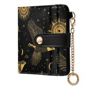 miaozhen Women's Folding Wallet Convenient Wild Falcon Sun Black Gold PU Leather Folding Wallet for Women Girls