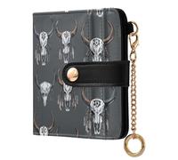 miaozhen Women's Folding Wallet For Women Unique Indian Crazy Buffalo Skulls Compact PU Leather Wallet for Women Girls