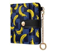 miaozhen Women's Folding Wallet Unique Blue and Black Checkered Bananas PU Leather Wallet With Card Slots for Girls Women Ladies
