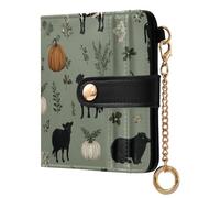 miaozhen Women's Folding Wallet Waterproof Farm Animals Black Goat Sage Green PU Leather Folding Wallet for Women Girls