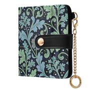 miaozhen Women's Folding Wallet With Card Slots Unique Seaweed Leaf Blue Flower William Morris Compact PU Leather Wallet for Women Girls