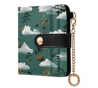 miaozhen Women's Folding Wallet With Card Slots Waterproof Cloud Island Olive Green White PU Leather Bifold Wallet for Women Girls