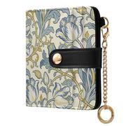 miaozhen Women's Leather Folding Wallet Convenient Yellow and Blue Tulips William Morris Premium PU Leather Wallet for Women Boys Girls