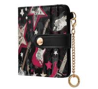 miaozhen Women's Leather Folding Wallet Cute Punk Style Rock Guitar Star Balck Red Minimalist PU Leather Wallet for Woman Girl
