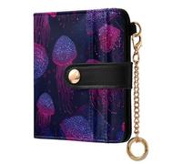 miaozhen Women's Leather Folding Wallet Unique Dreamy Polka Dot Jellyfish Pink Purple Everyday PU Leather Wallet for Women Girls