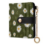 miaozhen Women's Leather Folding Wallet Waterproof Denmark Marguerite Daisy Olive Green PU Leather Folding Wallet for Woman Girl