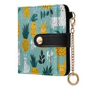 miaozhen Women's Minimalist Folding Wallet Convenient Summer Pineapple Almond Animals Blue Compact PU Leather Wallet for Women Boys Girls