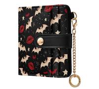 miaozhen Women's Minimalist Folding Wallet Cute Gothic Style Darkness Red Lips PU Leather Wallet for Men Women Travel