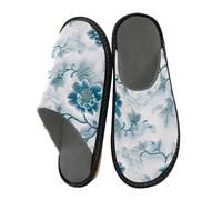 miaozhen Women's Slipper Chinese-style Jade Blue Flower Women Slippers Indoor Memory Foam Slipper Shoes Women House Shoes Cozy Slippers Women 9