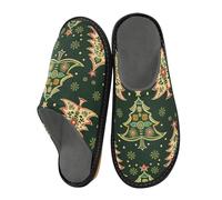 miaozhen Women's Slipper Indian Style Christmas Green Tree Women Indoor Slippers Memory Foam Fuzzy Slippers Home Shoes For Women Bed Slippers 5.5