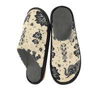 miaozhen Womens' Slippers Boho Style Elephant Black Indoor Slippers For Women Womens Slipper Memory Foam House Slippers Bed Slippers 5.5