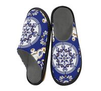 miaozhen Womens' Slippers Chinese Traditional Blue Gold Square House Shoes For Women Indoor Womens Slipper Memory Foam House Woman'S Slippers Bed Slippers For Women 9