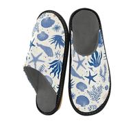 miaozhen Womens' Slippers Dark Navy Blue Corals Starfish Shells Indoor Outdoor Womens Slippers Womens Slipper Memory Foam Women Slippers For Home Room Slippers