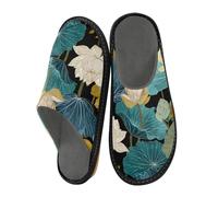 miaozhen Womens' Slippers Elegant Water-lilies Blue Retro Womens Indoor Slipper Womens Slipper Memory Foam Womens House Slippers Cozy Women'S Slippers 9
