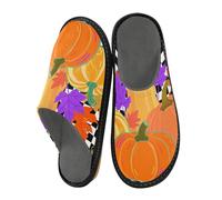 miaozhen Women's Slippers Hello Fall Autumn Pumpkin Checkered Plaid Warm Slippers For Women Indoor Memory Foam Fuzzy Slippers House Slippers Womens Cozy Women'S Slippers