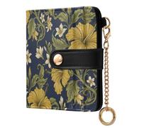 miaozhen Women's Small Folding Wallet Convenient Vintage Yellow Malaysia Bunga Raya Pattern PU Leather Bifold Wallet for Women Boys Girls