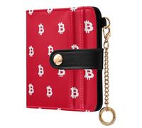 miaozhen Women's Small Folding Wallet Unique White Bitcoin Sign Red Minimalist PU Leather Wallet for Girls Women Ladies