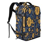 miaozhen Work Business Backpack Personal Item Travel Bag For Women Travel | Water-resistant Lightweight Womens Computer Bag Art Floral Ethnic Gold Blue 15.6 Inch Laptop Bag For Airplanes bolso de
