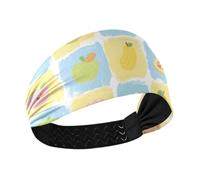miaozhen Yellow and Blue Bear Flower Check Pattern Non-Slip? sweat absorbing headband Elastic wide head bands for women's hair for make up Football Running Volleyball bandas para el sudor