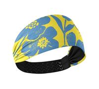 miaozhen Yellow Blue Flowers Woodblock Print Moisture Wicking womens headbands fashion Elastic sweat for make up Football Gym washing face bandas para el cabello