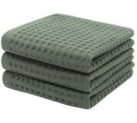Mia's Dream Premium Cotton Waffle Bathroom Towel Set, 3 Pack Quick Drying Facial & Hand Towels, 13" x 27" (Olive Green)