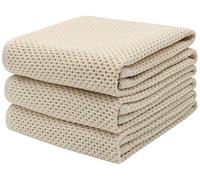 Mia's Dream Soft Absorbent Cotton Waffle Weave Kitchen Dish Cloth Washcloth, 13x28 inch 3 Pack (Beige)