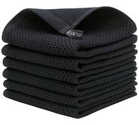Mia'sDream Cotton Kitchen Towels and Dish Cloths Sets, Waffle Weave Dish Towels for Kitchen Drying Dishes, Soft and Absorbent Kitchen Hand Towels Washcloths,12inchx12inch 6 Pack (Black)
