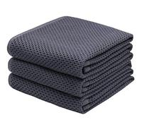 Mia'sDream Cotton Kitchen Towels and Dish Cloths Sets, Waffle Weave Dish Towels for Kitchen Drying Dishes, Soft and Absorbent Kitchen Hand Towels Washcloths, 13inch x 28inch 3 Pack (Dark Gray)