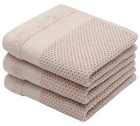 Mia'sDream Cotton Waffle Weave Hand Face Head Towel, Kitchen Tea Dish Washcloths, Soft Absorbent Bath Guest Gym, 13x28 Inch, 3 Pack (Pink)