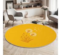 MIATCENRT 150cm Round Washable Rug, Minimalist Circle Rugs, Non-Slip Thin Lightweight Rug Yellow Circular Print Dandelion In The Air Carpet for Under Dining Table Home Office Decor