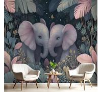 MIATCENRT 3D Effect Photo Wallpaper Cute Illustration Jungle Elephant 250x175cm Mural Panoramic Wall Tapestry, Large Photo Wallpaper Mural Bedroom Eco-Friendly Decoration
