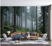 MIATCENRT 3D Effect Photo Wallpaper Woodland Landscape Mist Pine Forest 300x210cm Mural Panoramic Wall Tapestry, Large Photo Wallpaper Mural Bedroom Eco-Friendly Decoration