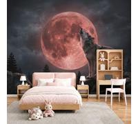 MIATCENRT 3D Full Moon Lone Wolf Wall Mural 250x175cm - Silk Fabric Realistic Animals Wallpaper, Grey Photo Mural, Large Scenic Walls Covering for Living Room Bedroom Dining Room Decor