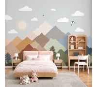 MIATCENRT 3D Geometry Mountain Peaks Wall Mural 450x315cm - Silk Fabric Cartoon Landscape Wallpaper, Earth Color Photo Mural, Large Scenic Walls Covering for Living Room Bedroom Dining Room Decor