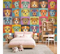 MIATCENRT 3D Grid Dog Head Wall Mural 400x280cm - Silk Fabric Minimalist Cartoon Wallpaper, Colorful Photo Mural, Large Scenic Walls Covering for Living Room Bedroom Dining Room Decor