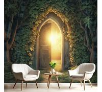 MIATCENRT 3D Ivy Door Photo Wallpaper, Bedroom Restaurant Fashion Decoration Mystery Mural, Living Room Sofa TV Background Large Mural Forest Green Wall Paintings, 400x280cm (WxH)